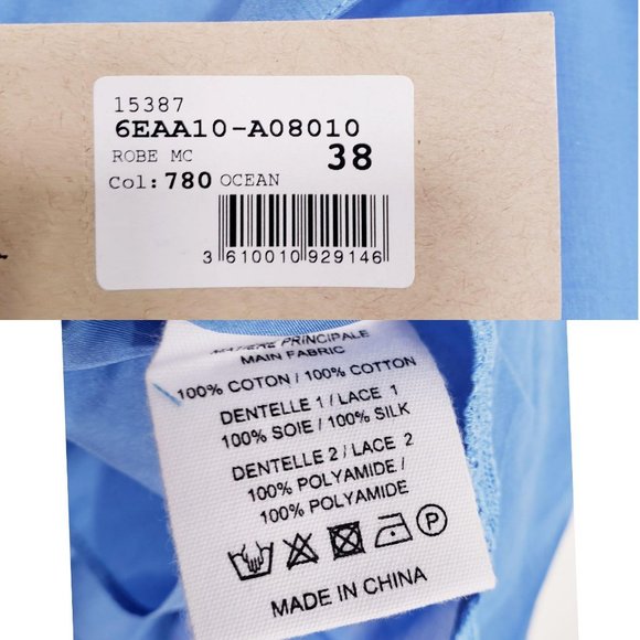 NEW VANESSA BRUNO ATHE Blue Dropped Waisted Mini Dress MEDIUM 100% Cotton Light - Picture 10 of 14